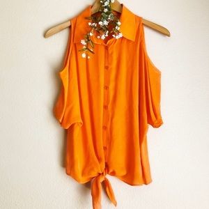 Parker Short Sleeve Cold Shoulder Tie Front Top